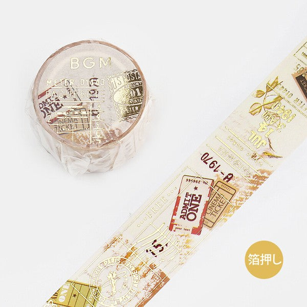 BGM washi tape featuring vintage tickets with gold foil accents