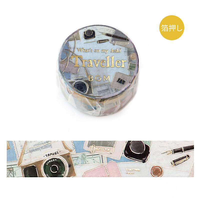 BGM washi tape with travel journals, letters, and cameras