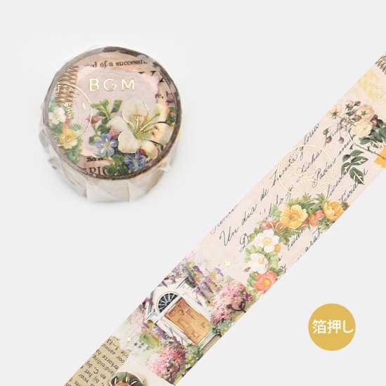 BGM washi featuring maximalist flowers illustrations and text