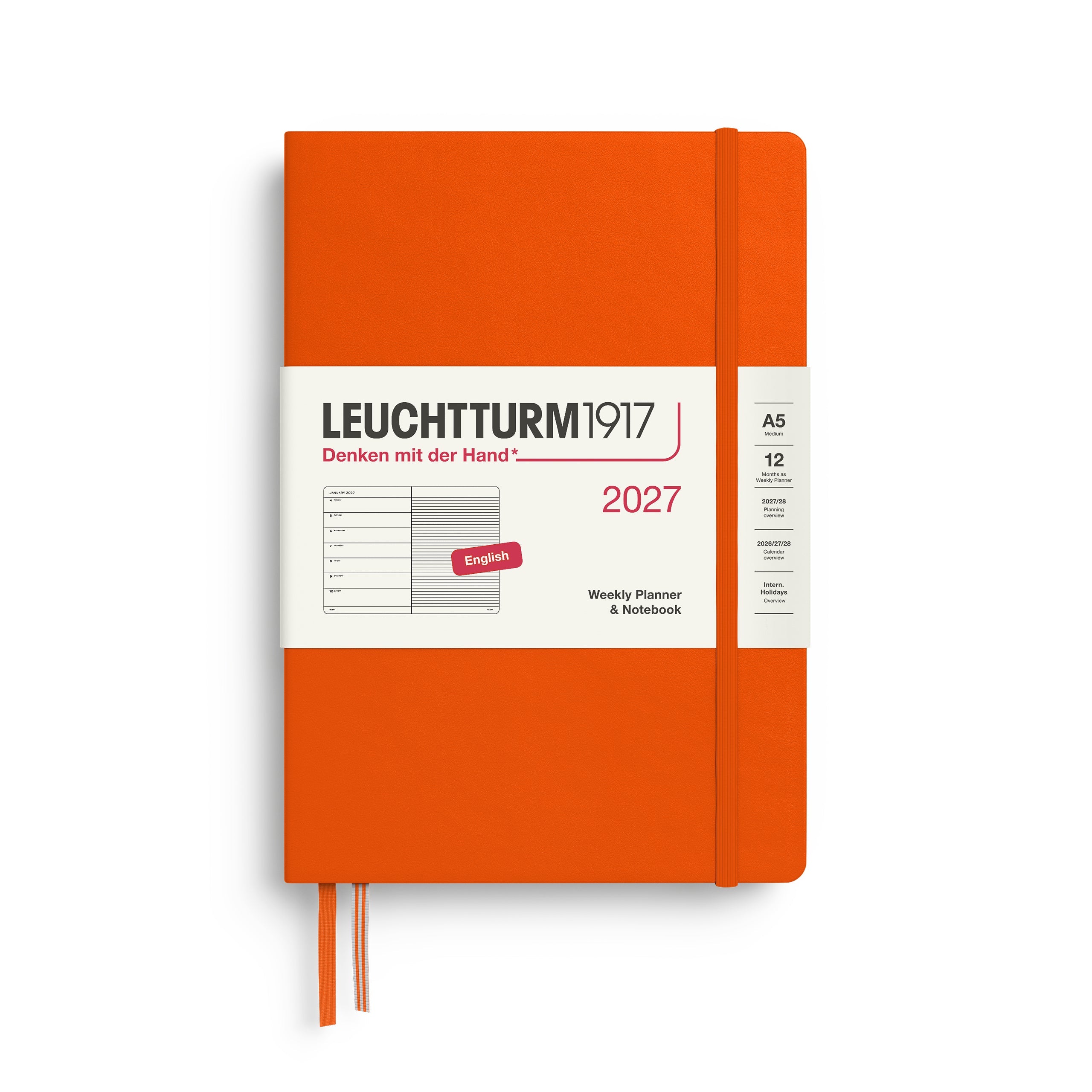 Leuchtturm1917 2027 A5 Pumpkin Weekly Notebook diary, hardcover