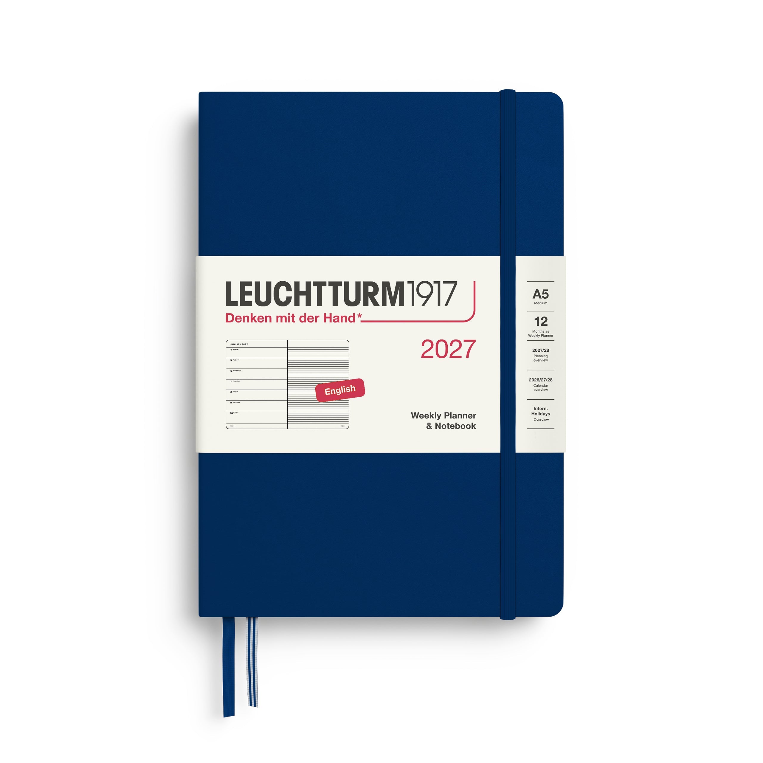 Leuchtturm1917 2027 A5 Navy Weekly Notebook diary, hardcover