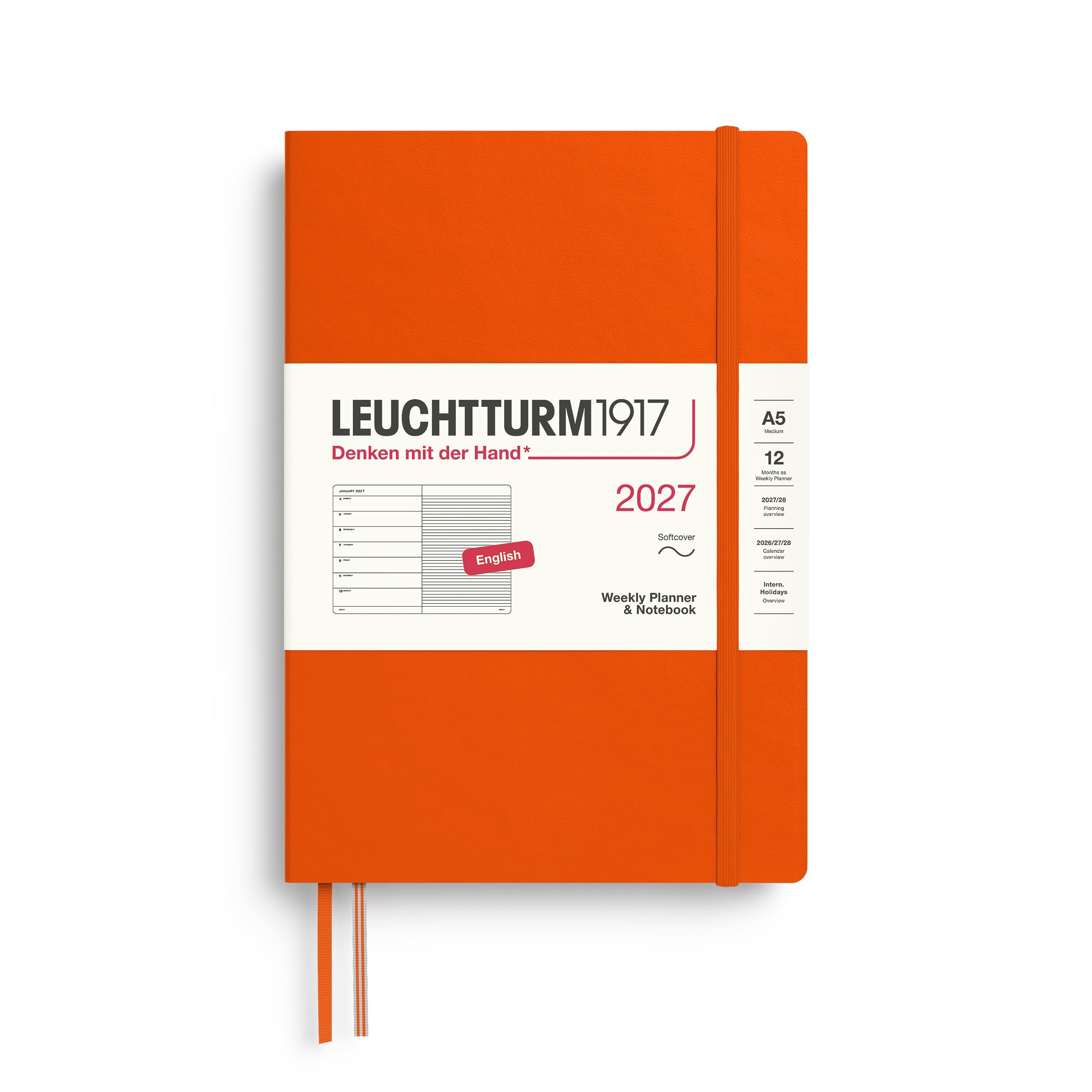 Leuchtturm1917 2027 A5 Pumpkin Weekly Notebook diary, softcover
