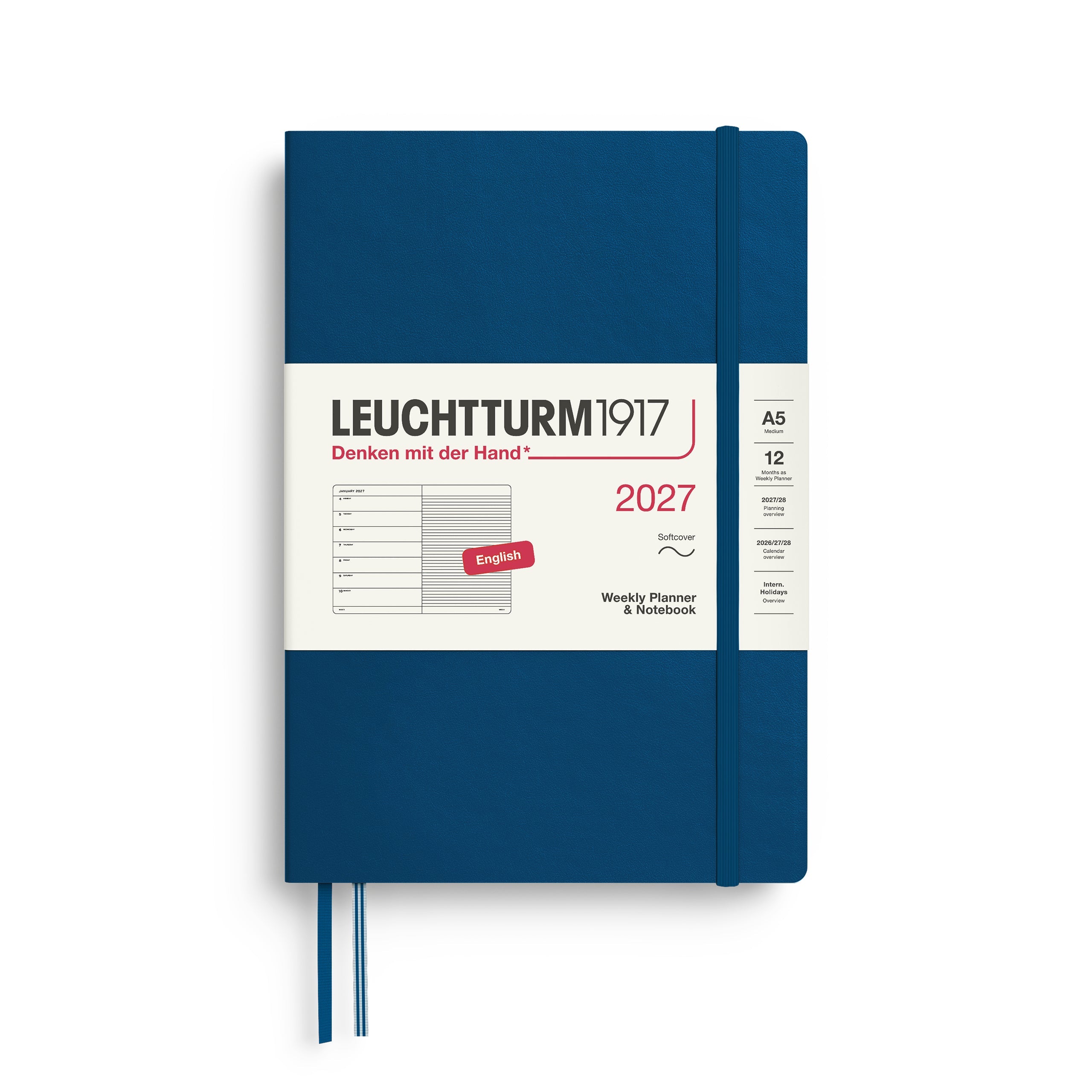 Leuchtturm1917 2027 A5 Indigo Weekly Notebook diary, softcover