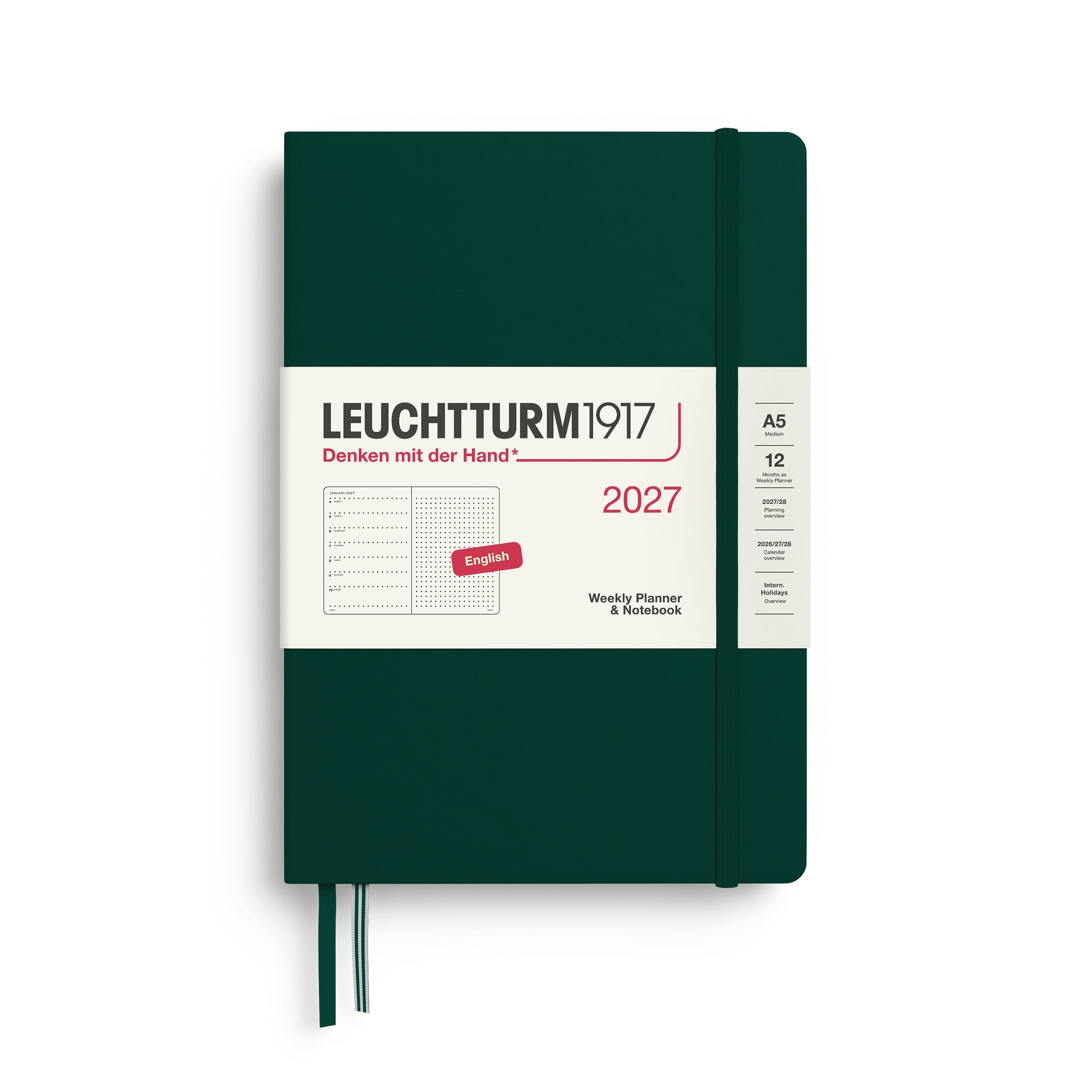 Leuchtturm1917 2027 A5 Forest Green Dotted Weekly Notebook diary