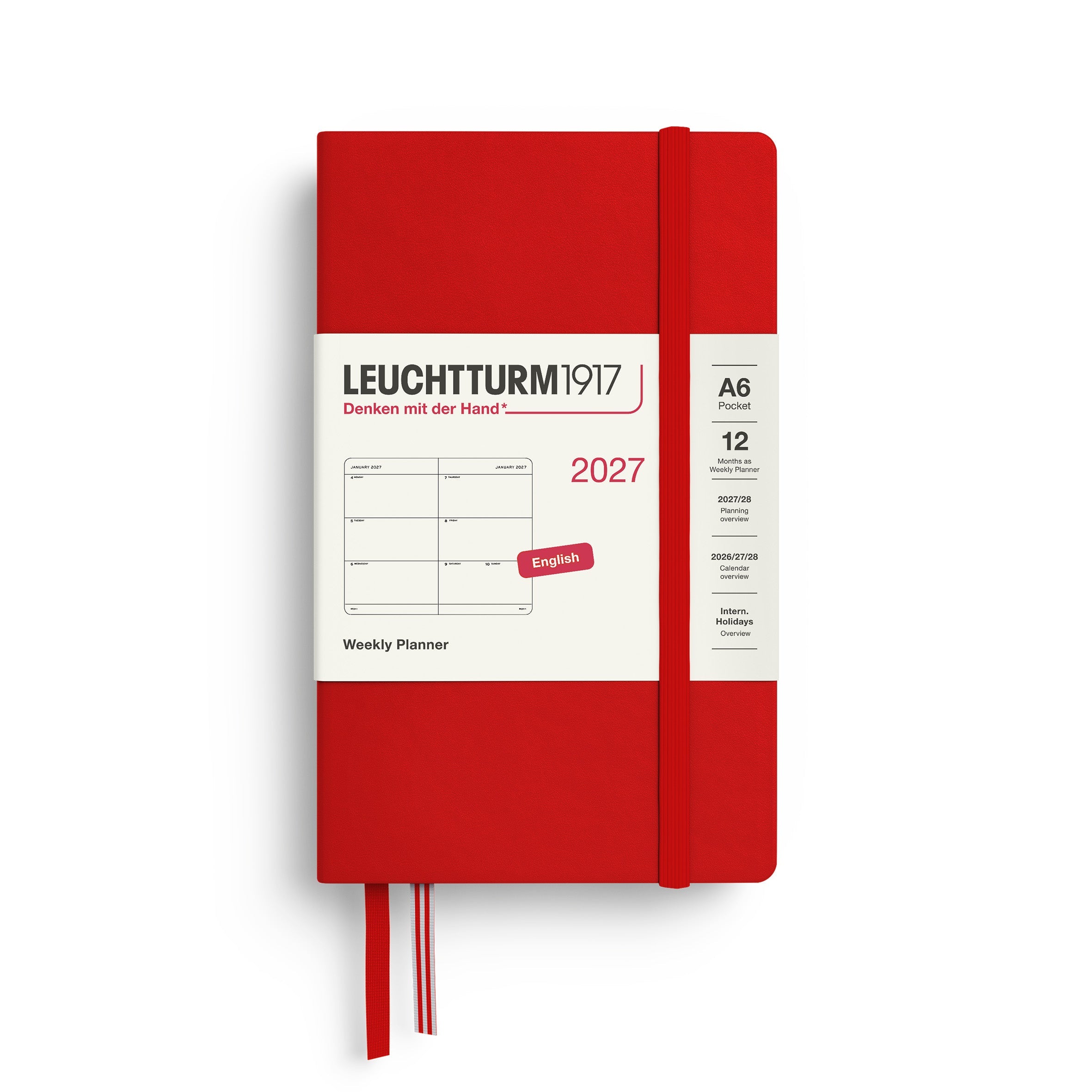 Leuchtturm1917 2027 A6 Cherry Weekly Planner diary, hardcover