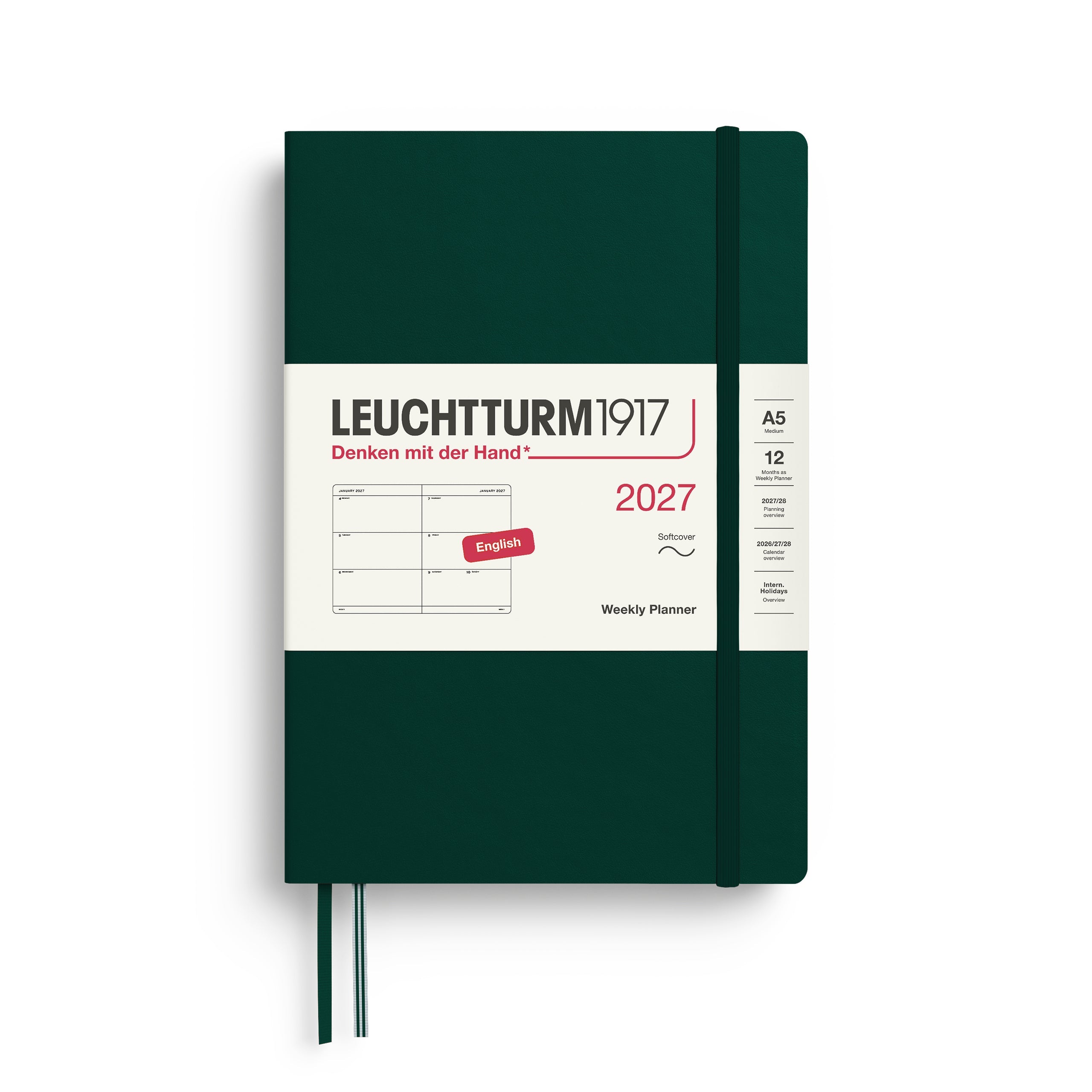 Leuchtturm1917 2027 A5 Forest Green Weekly Planner diary, softcover