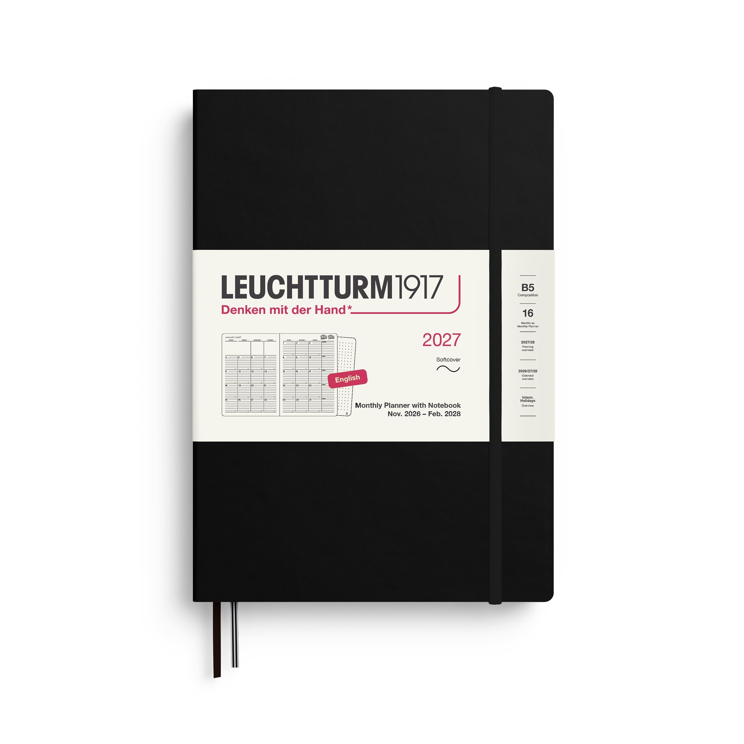 Leuchtturm1917 2027 B5 Black Monthly Notebook diary