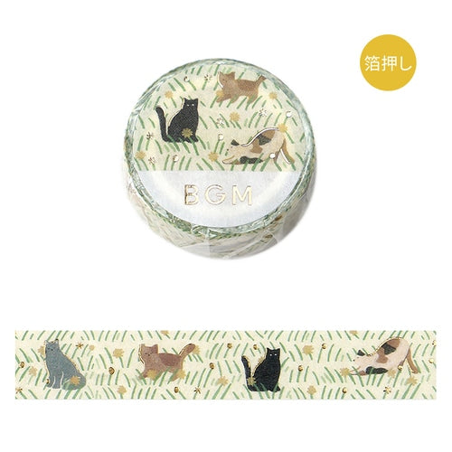 BGM washi tape with cute cats in the grass