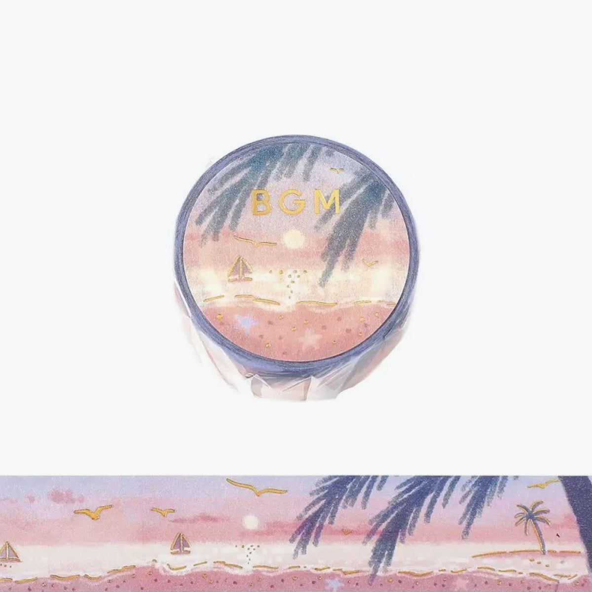 BGM washi tape with coastal scenery at sunset