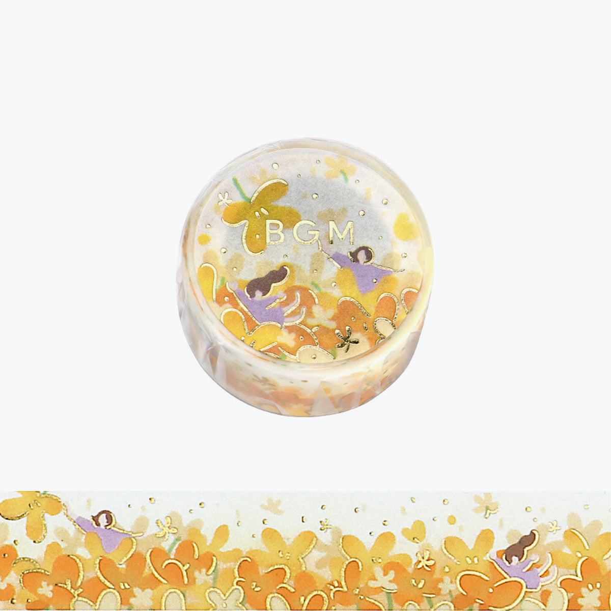 BGM yellow floral washi tape with gold accents