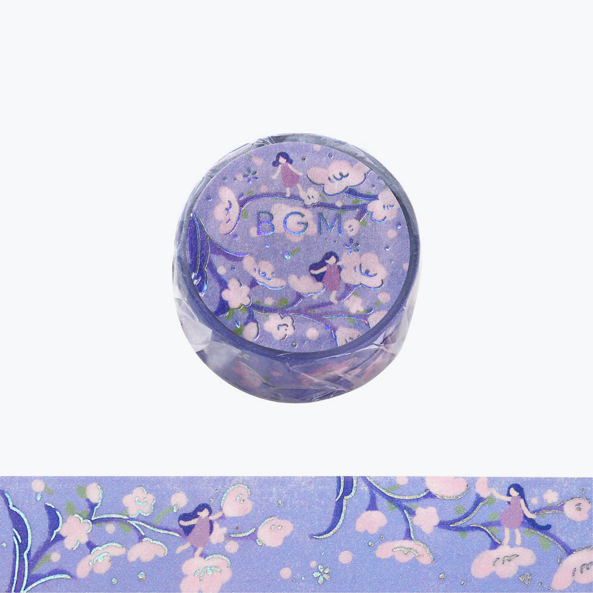 BGM purple flowers washi tape with foil accents