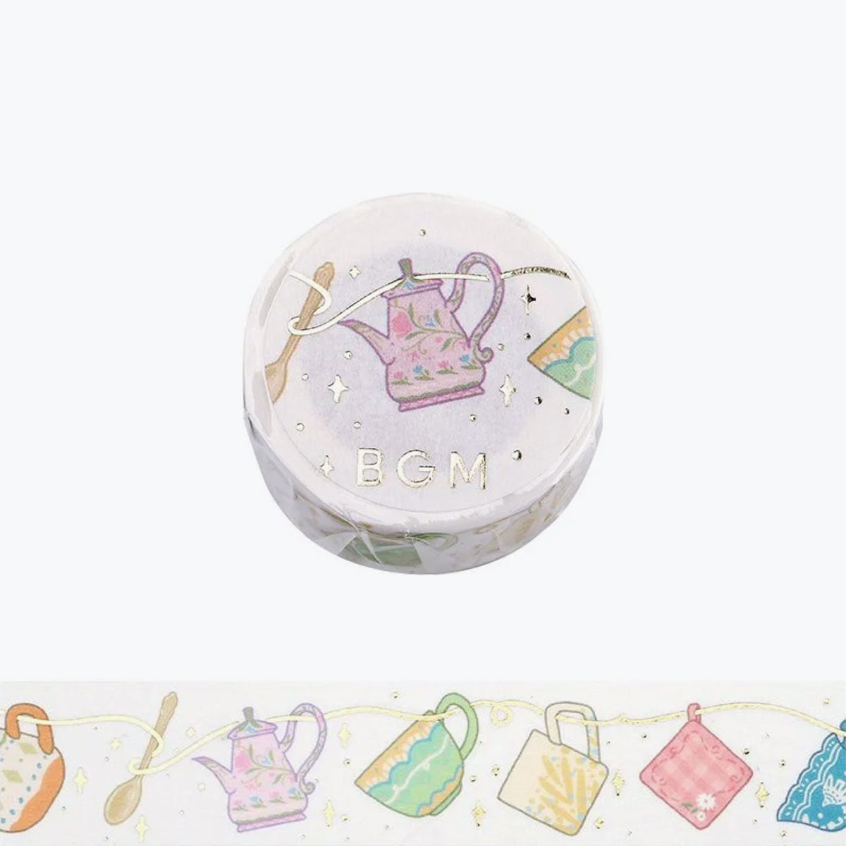 BGM washi tape with colourful teapots and mugs