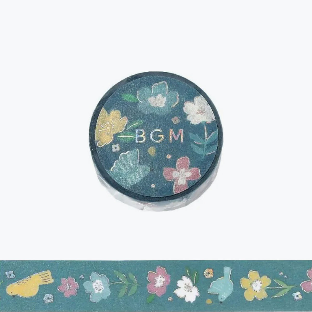 BGM nordic forest birds and flowers teal washi tape