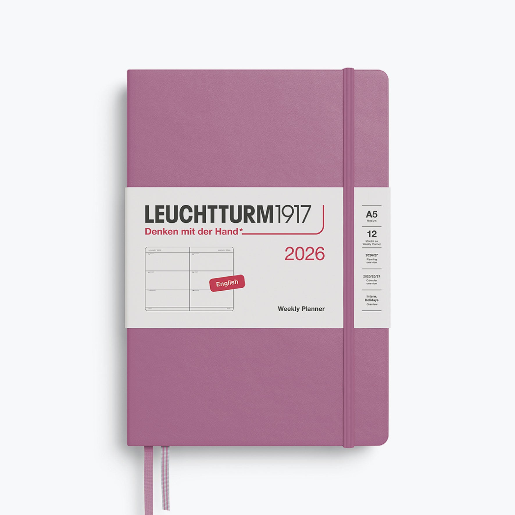 Leuchtturm1917 - 2026 Diary - Weekly Planner - A5 - Dusty Rose (Hard)