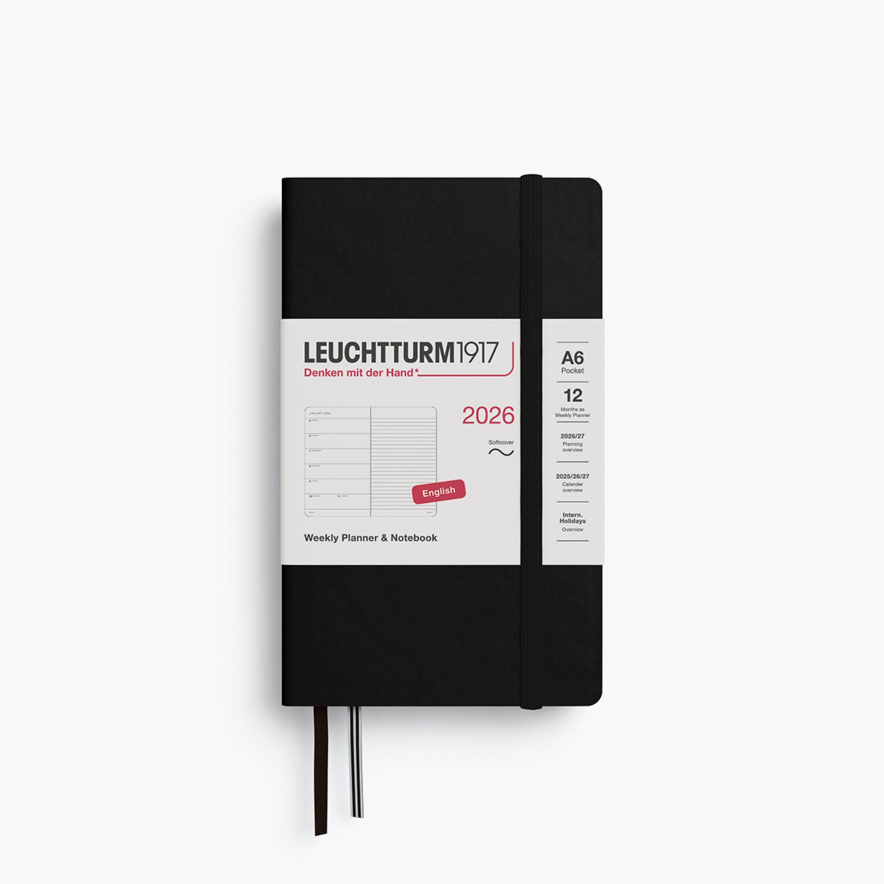 Leuchtturm1917 - 2026 Diary - Weekly Notebook - A6 - Black (Soft)