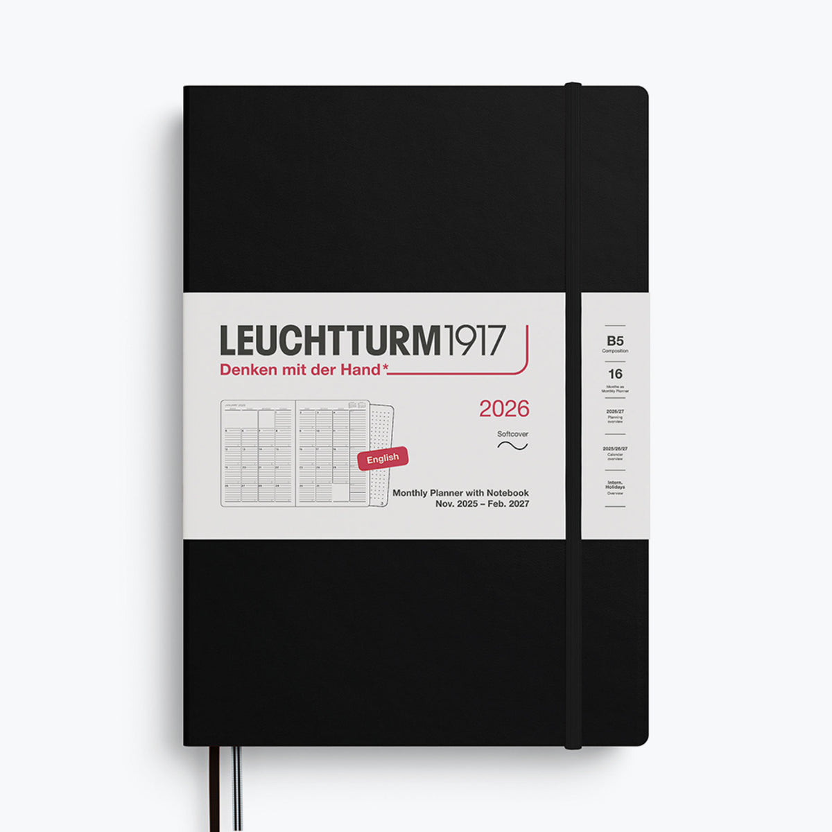 Leuchtturm1917 - 2026 Diary - Monthly Notebook - B5 - Black