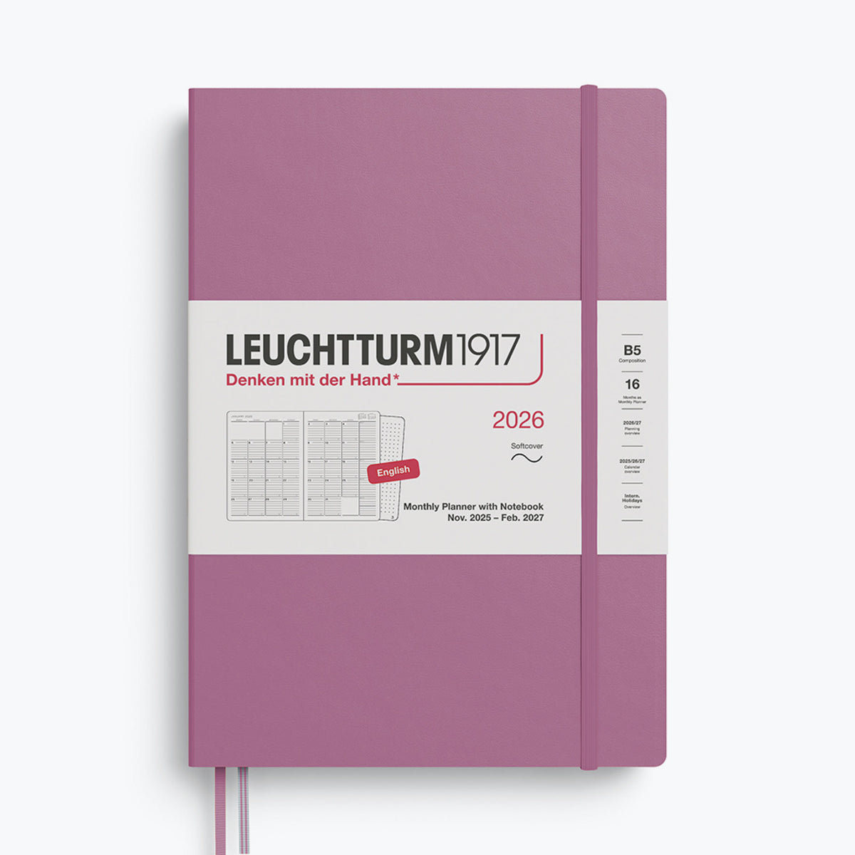 Leuchtturm1917 - 2026 Diary - Monthly Notebook - B5 - Dusty Rose