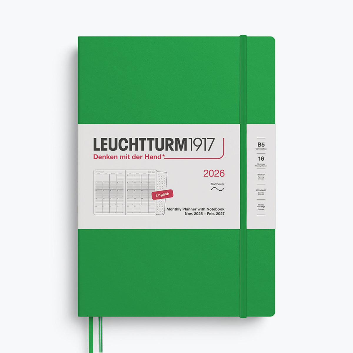 Leuchtturm1917 - 2026 Diary - Monthly Notebook - B5 - Spring Leaf