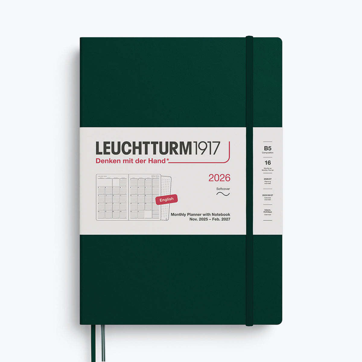 Leuchtturm1917 - 2026 Diary - Monthly Notebook - B5 - Forest Green