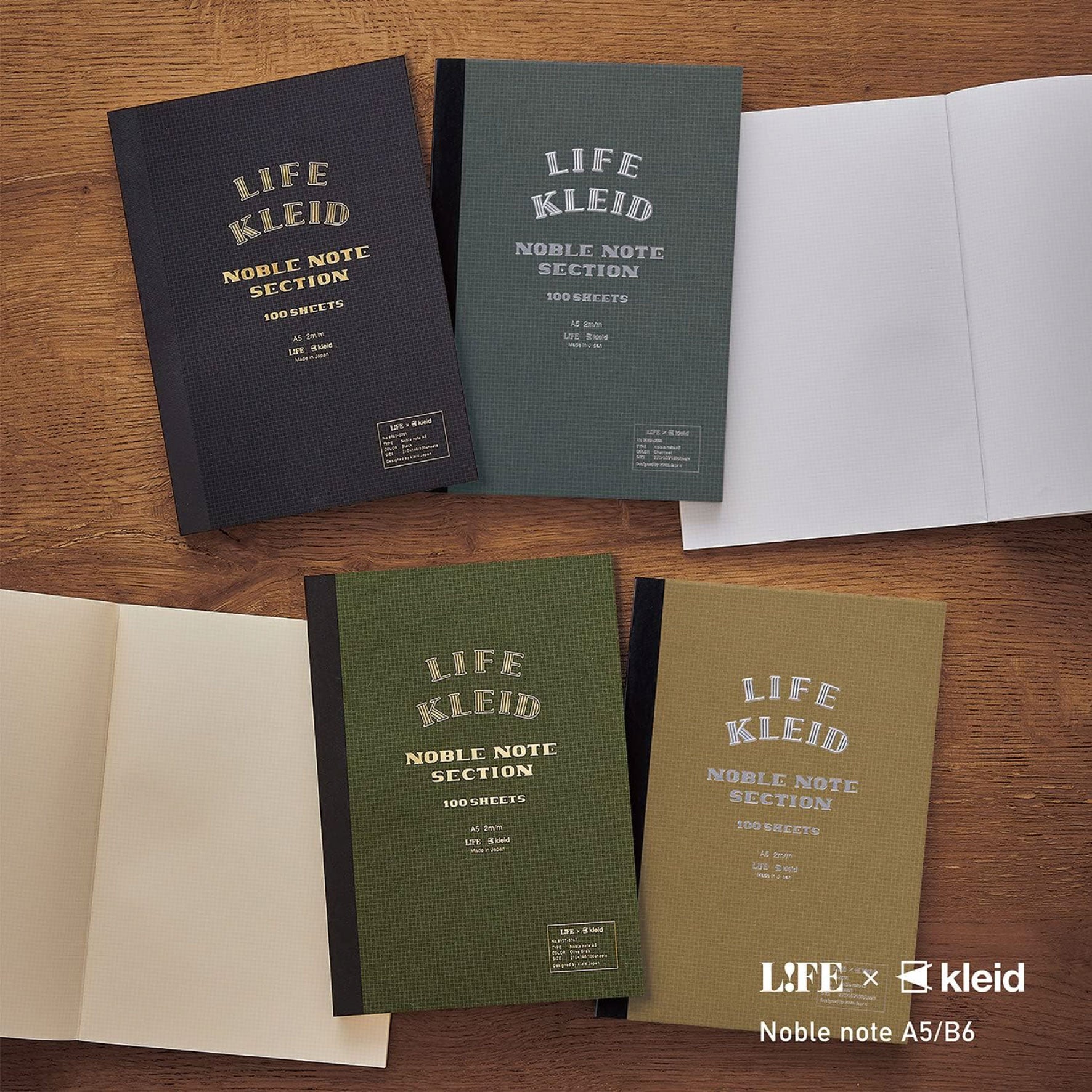 Life x Kleid - Notebook - Noble Note 2mm Grid - A5 - Charcoal