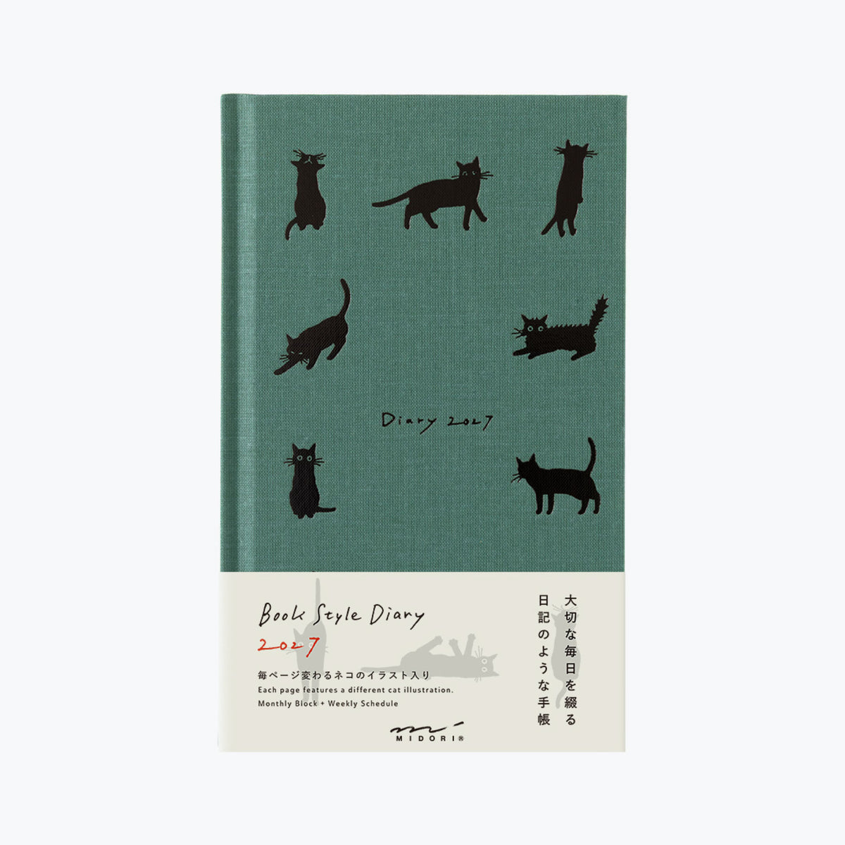 Midori - 2027 Diary - Book Style - B6 - Cats Green