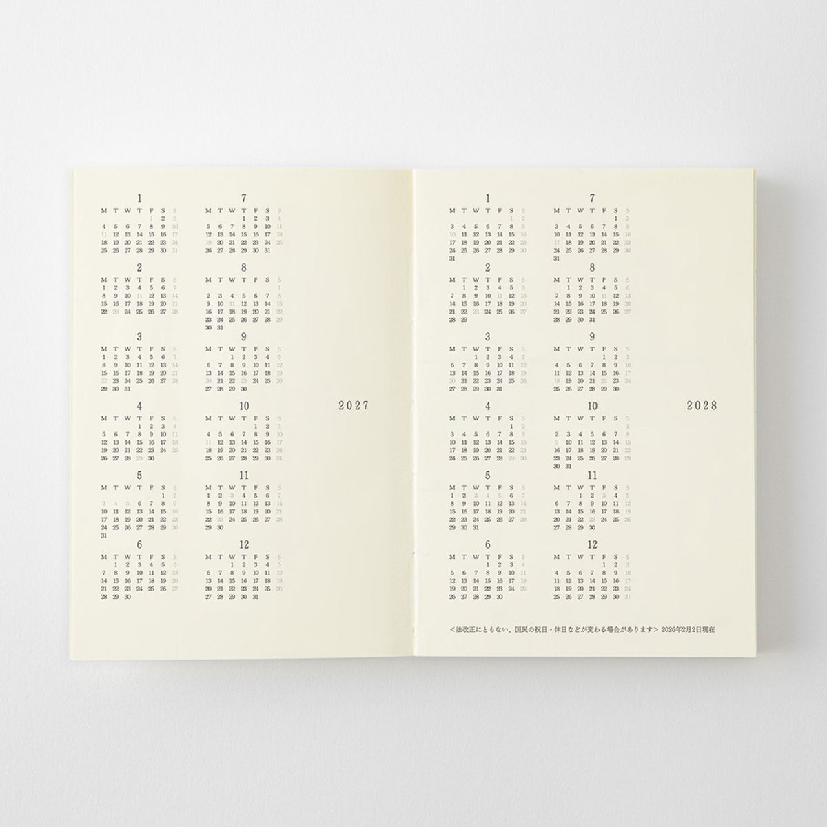 Midori - 2027 Diary - MD Notebook - A7