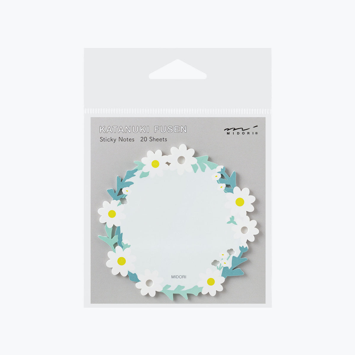 Midori set of sticky sheets in a circular shape with a die-cut white floral wreath border