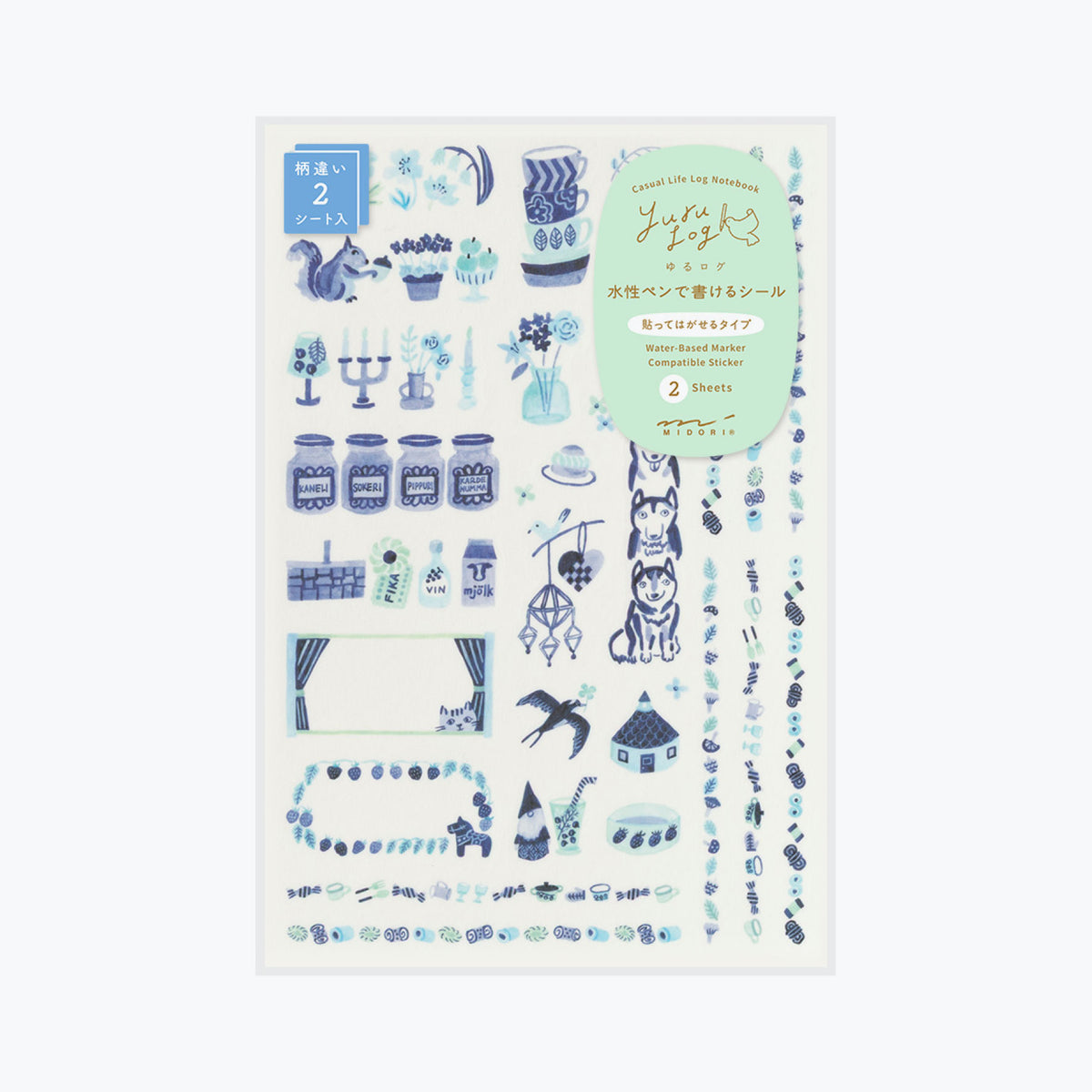 Midori - Planner Sticker - Yuru Log - Blue Nordic (2 Sheets)