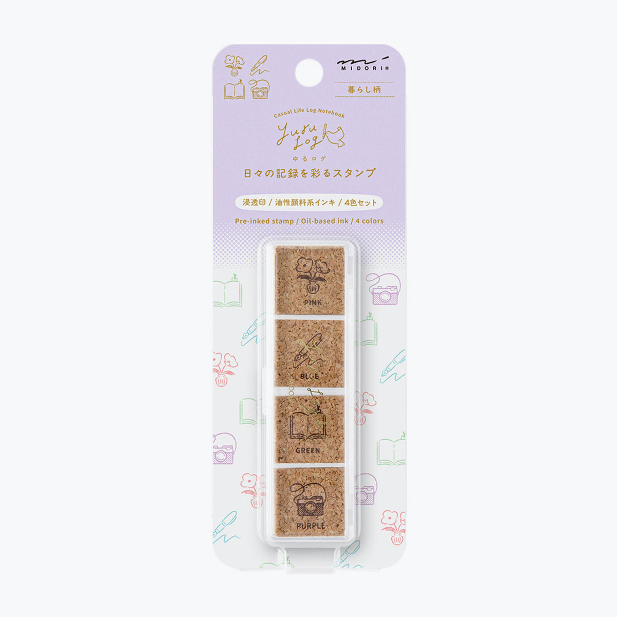 Midori Yuru Log pre-inked stamp - 4 daily life designs
