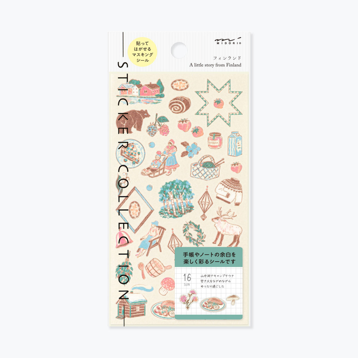 Midori sticker sheet with Finnish culture motifs in soft colours