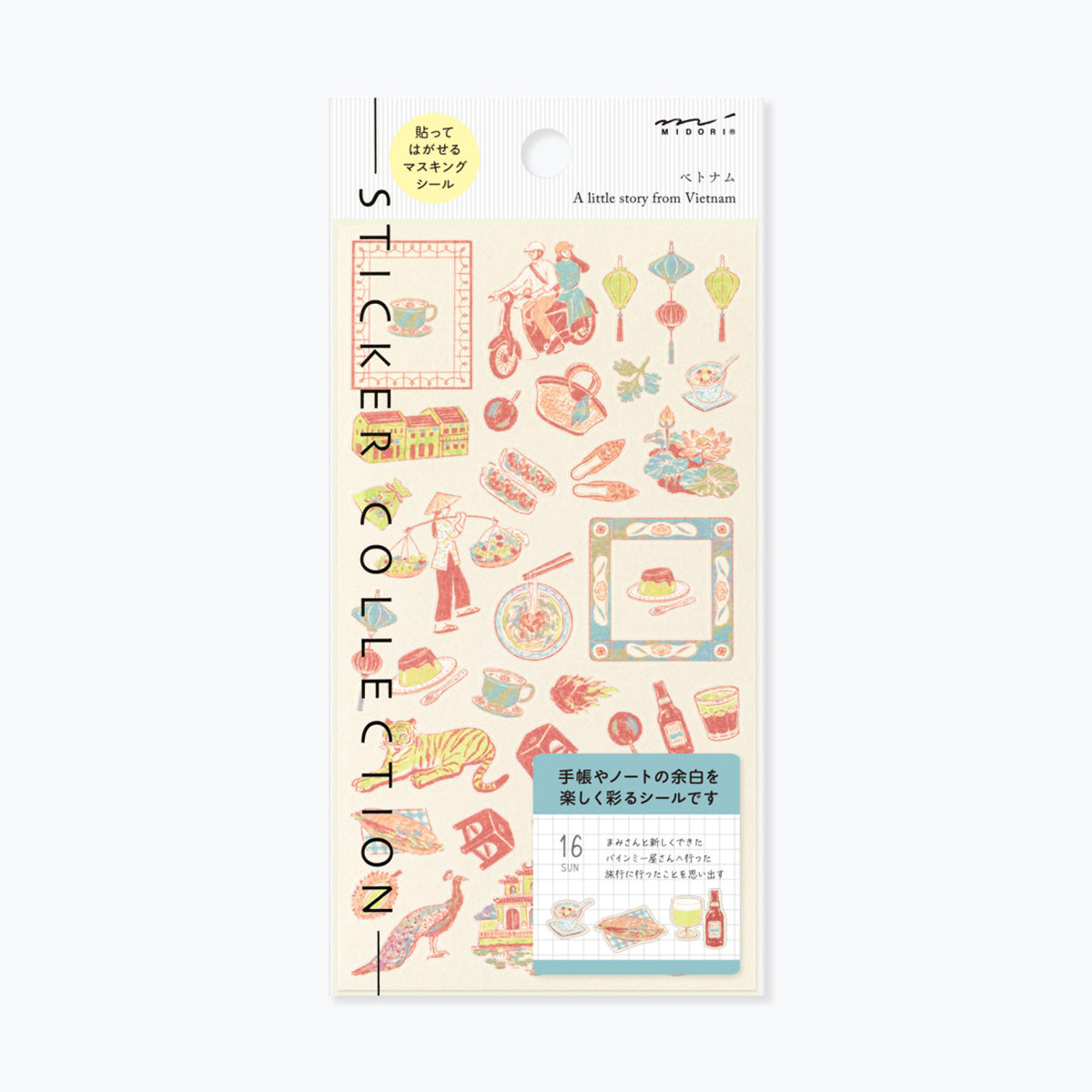 Midori sticker sheet with Vietnamese culture motifs in soft warm colours