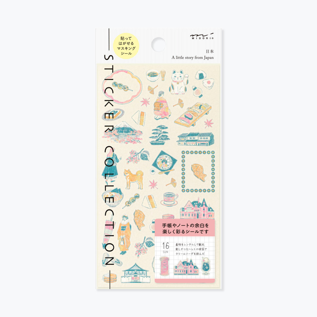 Midori sticker sheet with Japanese culture motifs in soft colours