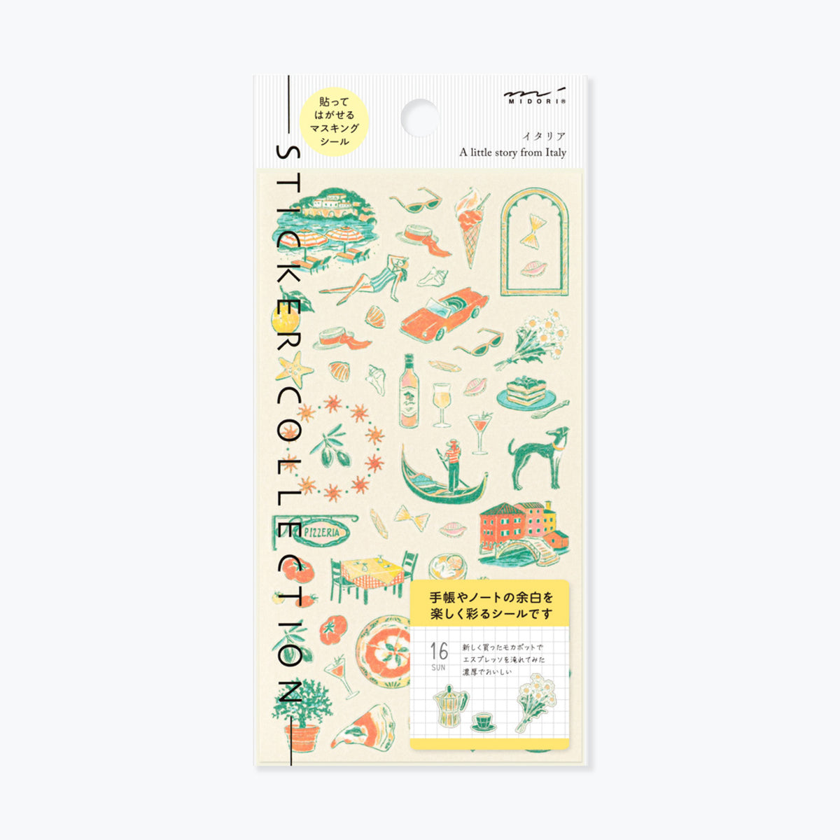 Midori sticker sheet with Italian culture motifs in soft warm colours