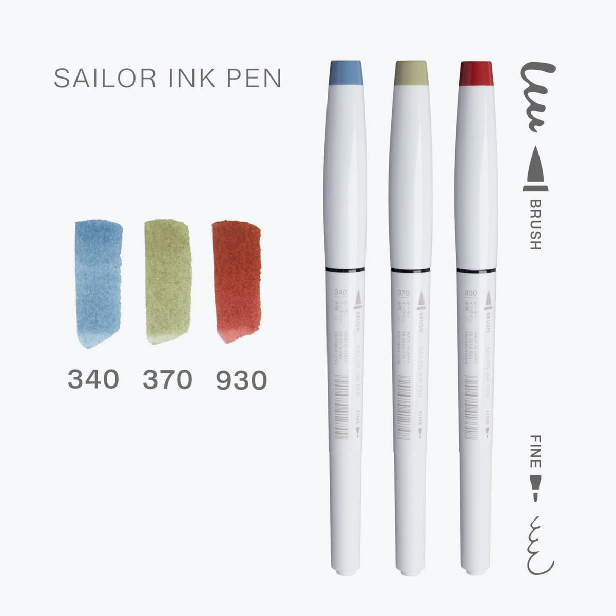 Sailor - Brush Pens - Ink Pen - Set of 3 - Morning Mist Hill