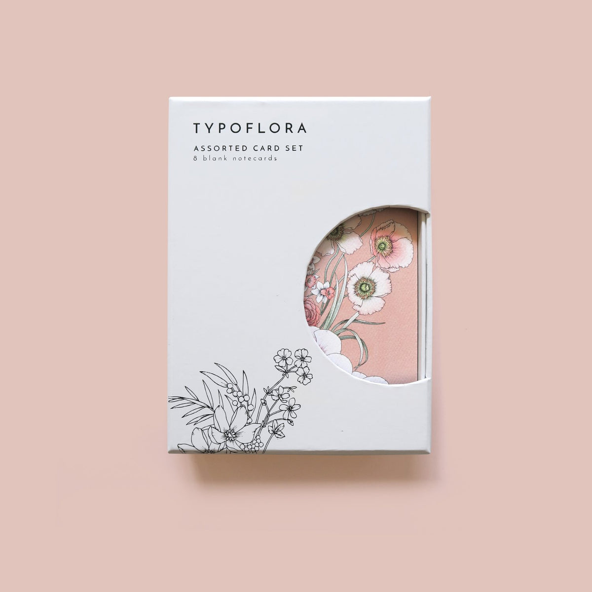 Typoflora set of greeting cards with vintage floral illustrations