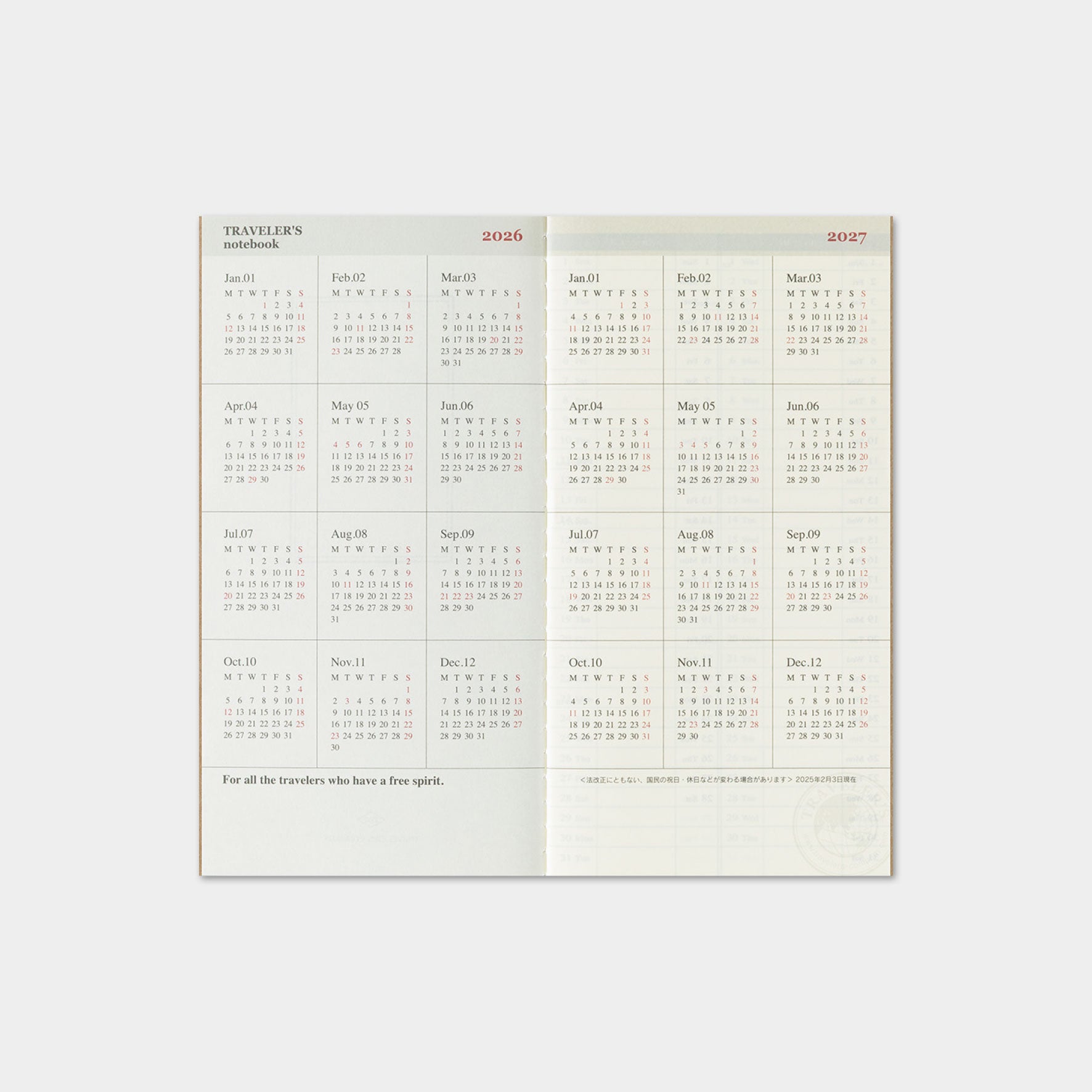 Traveler's Company - 2026 Diary - Insert - Regular - Weekly+Memo