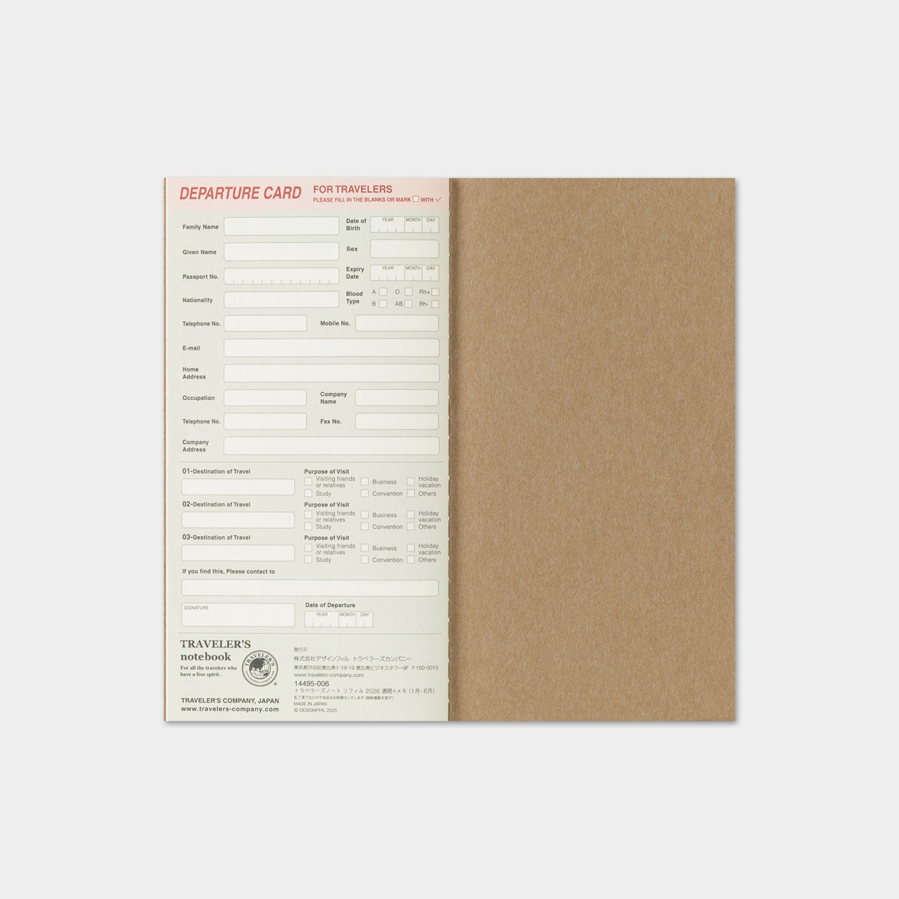 Traveler's Company - 2026 Diary - Insert - Regular - Weekly+Memo