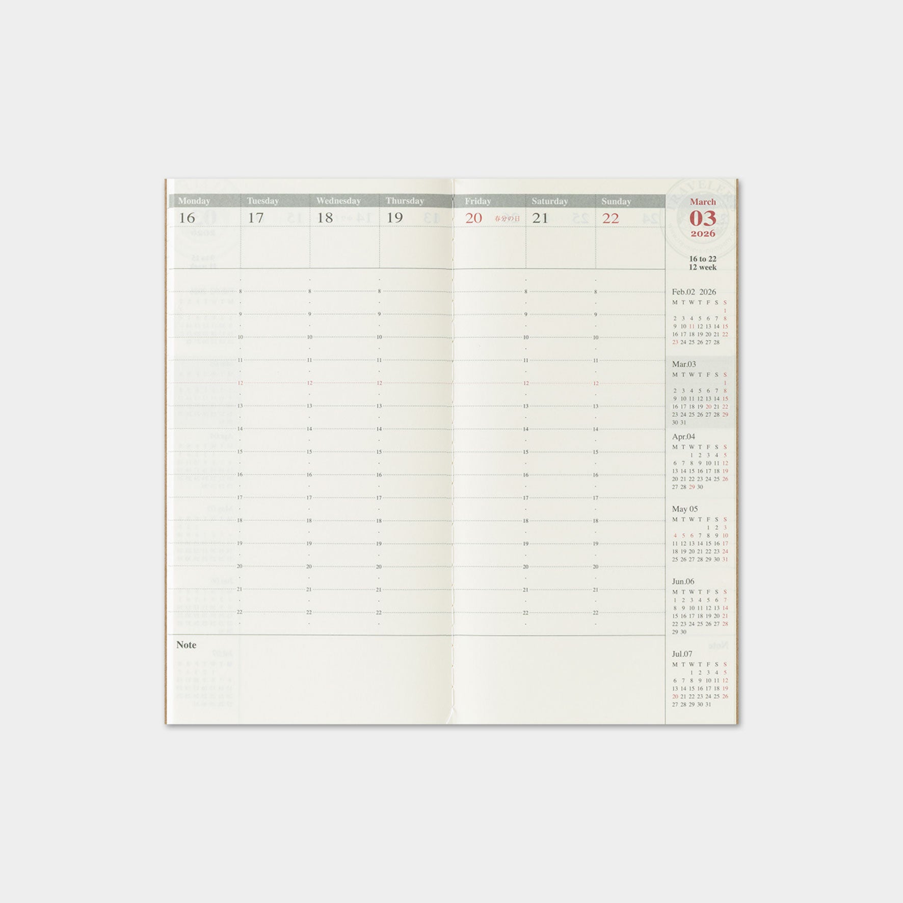 Traveler's Company - 2026 Diary - Insert - Regular - Weekly Vertical