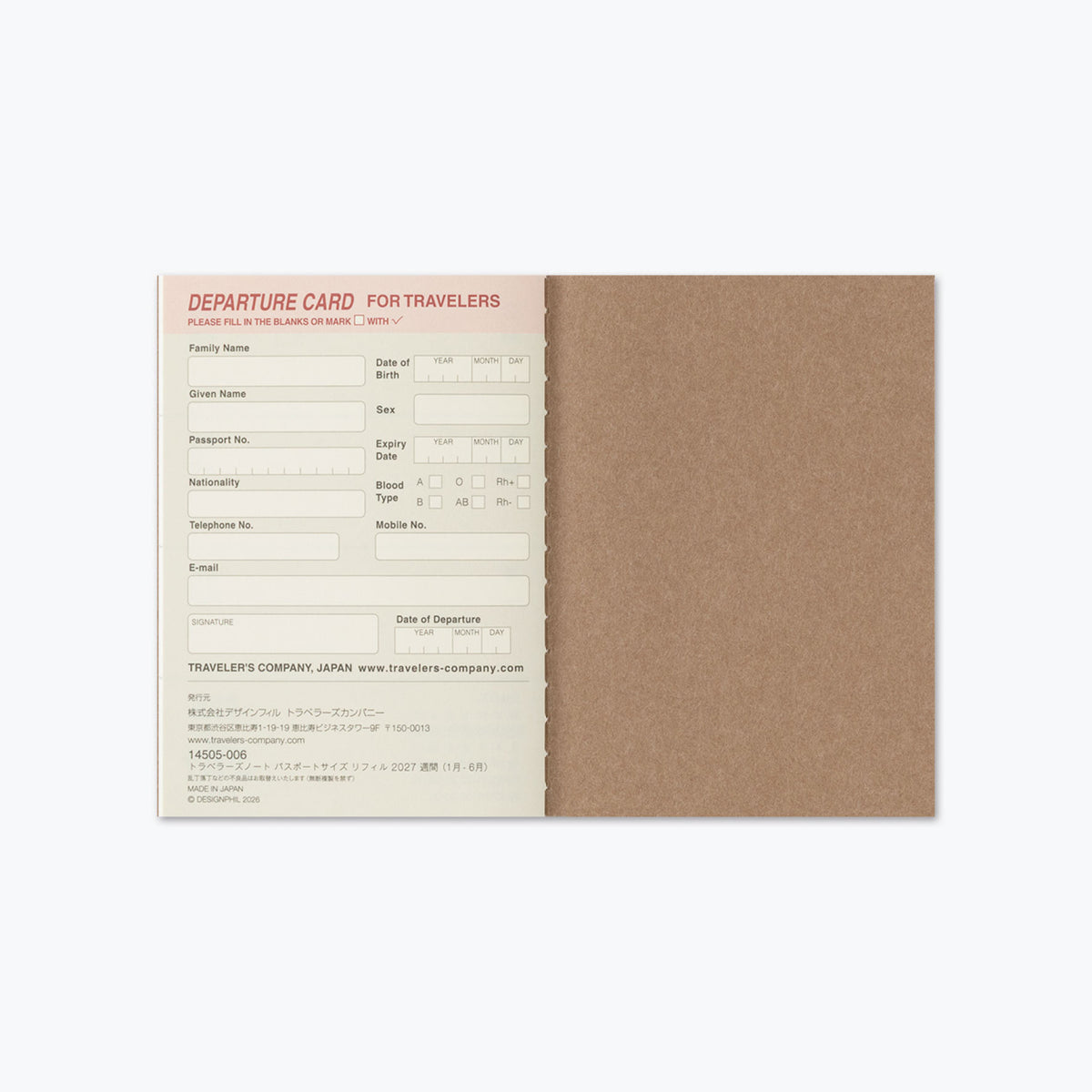 Traveler's Company - 2027 Diary - Insert - Passport - Weekly