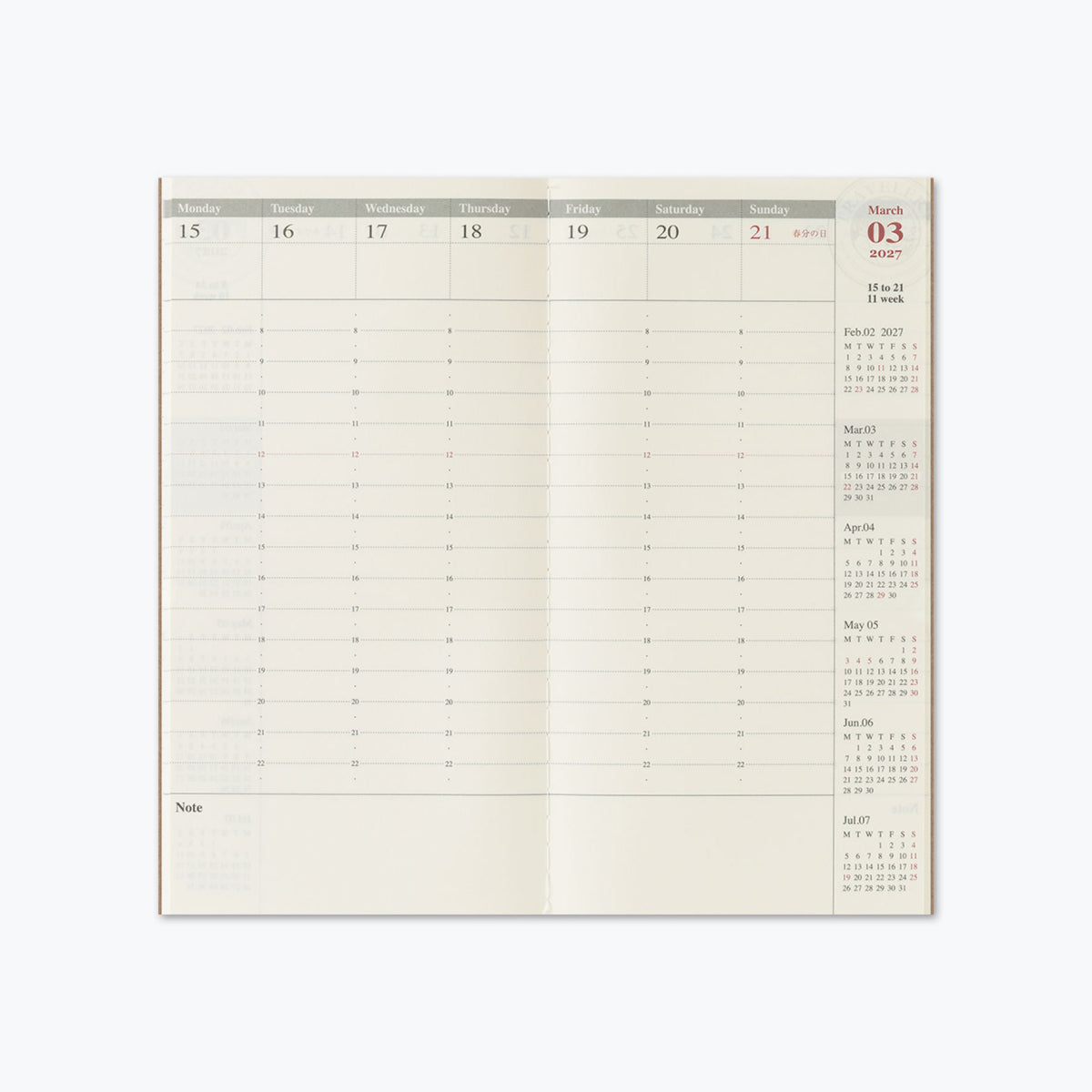 Traveler's Company - 2027 Diary - Insert - Regular - Weekly Vertical