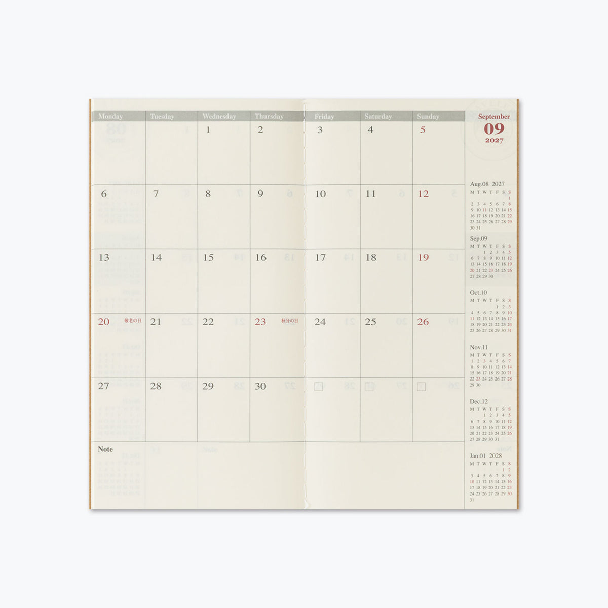 Traveler's Company - 2027 Diary - Insert - Regular - Monthly