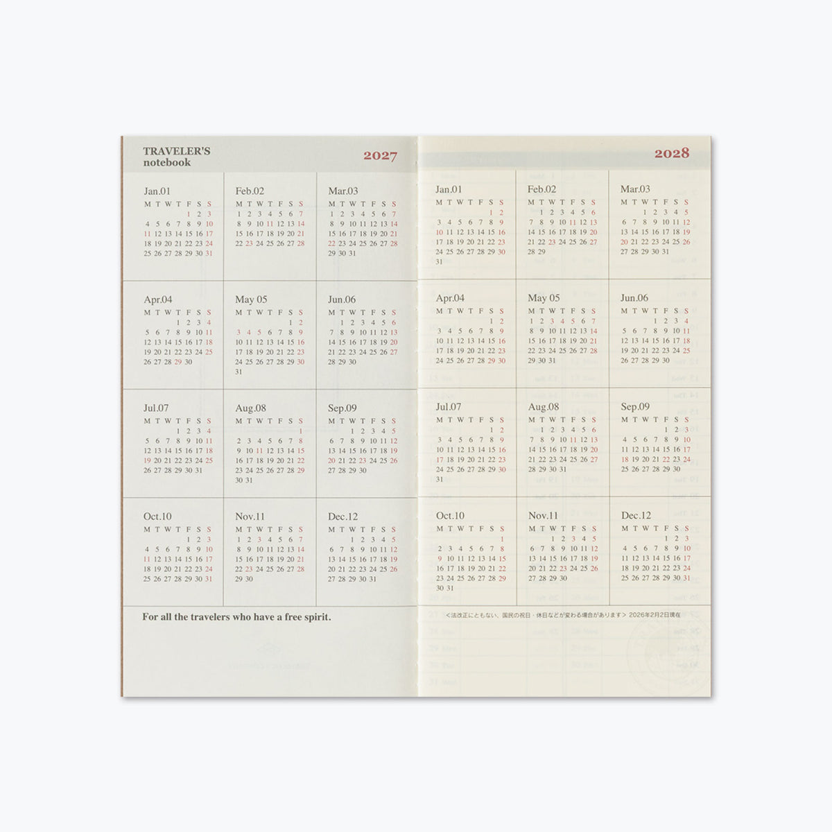 Traveler's Company - 2027 Diary - Insert - Regular - Weekly Vertical