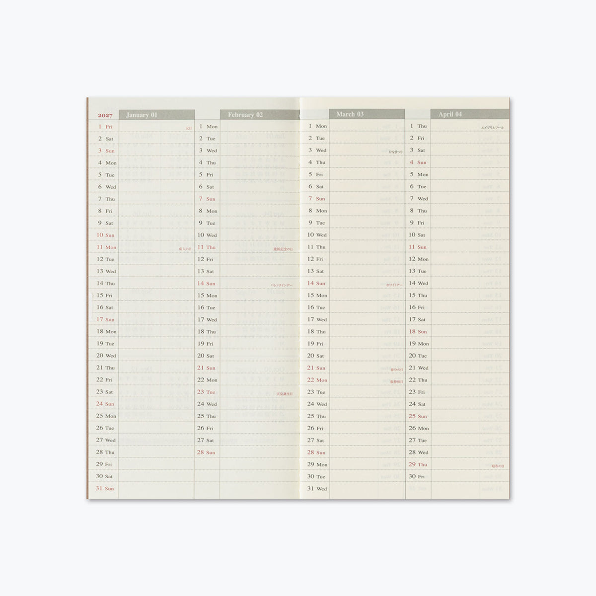 Traveler's Company - 2027 Diary - Insert - Regular - Weekly Vertical