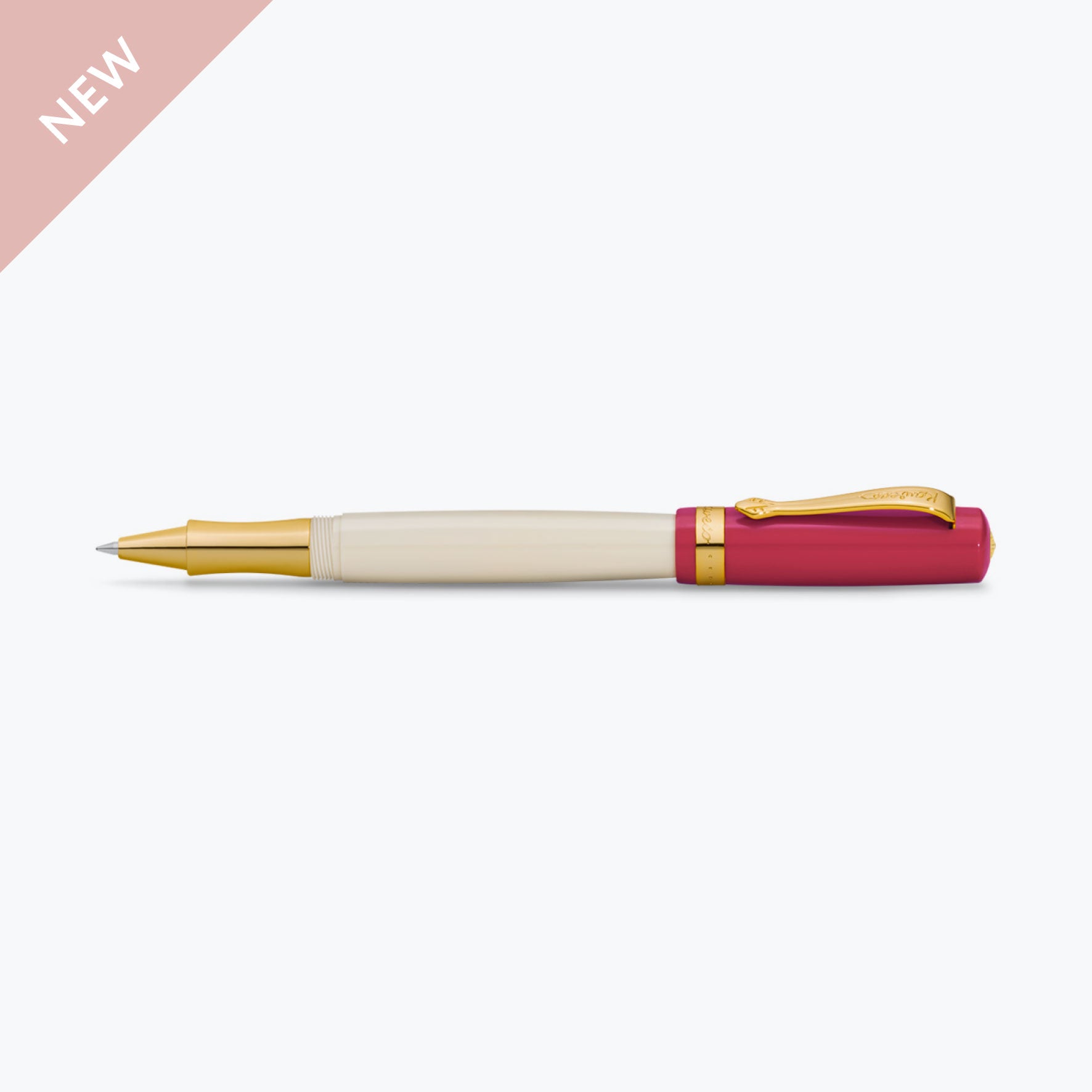 Red and cream Kaweco Student rollerball pen, with cap posted