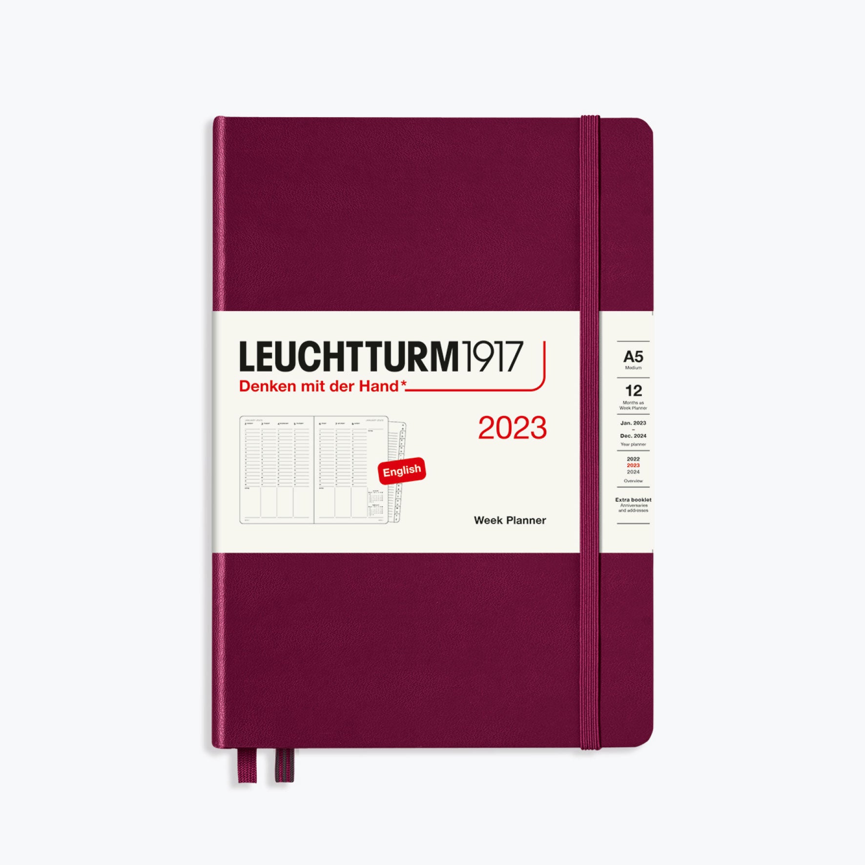 Leuchtturm1917 - 2024 Diary - Week Planner - A5 - Port Red