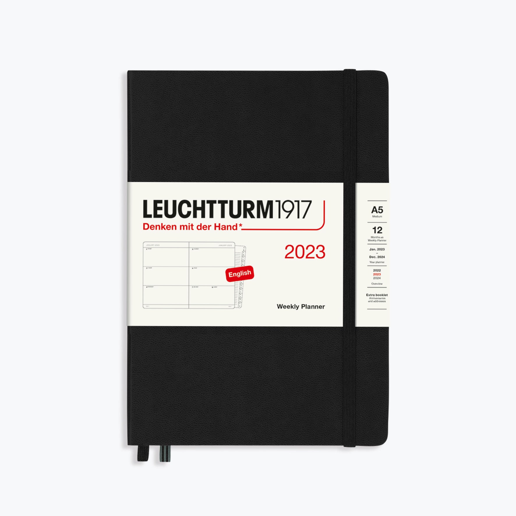 Leuchtturm1917 - 2024 Diary - Weekly Planner - A5 - Black (Hard)