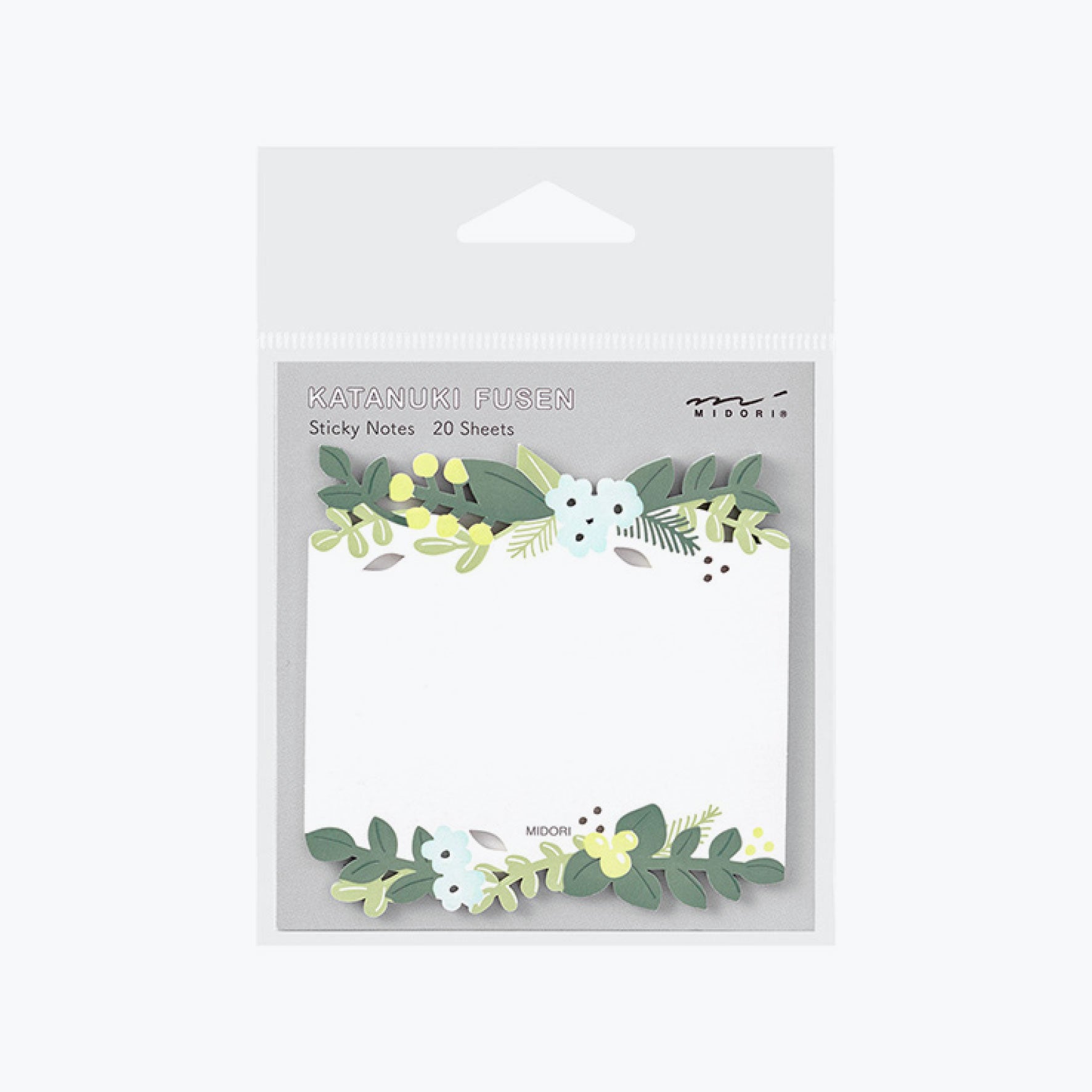 Midori sticky sheets with die-cut leafy decorations along the top and bottom border