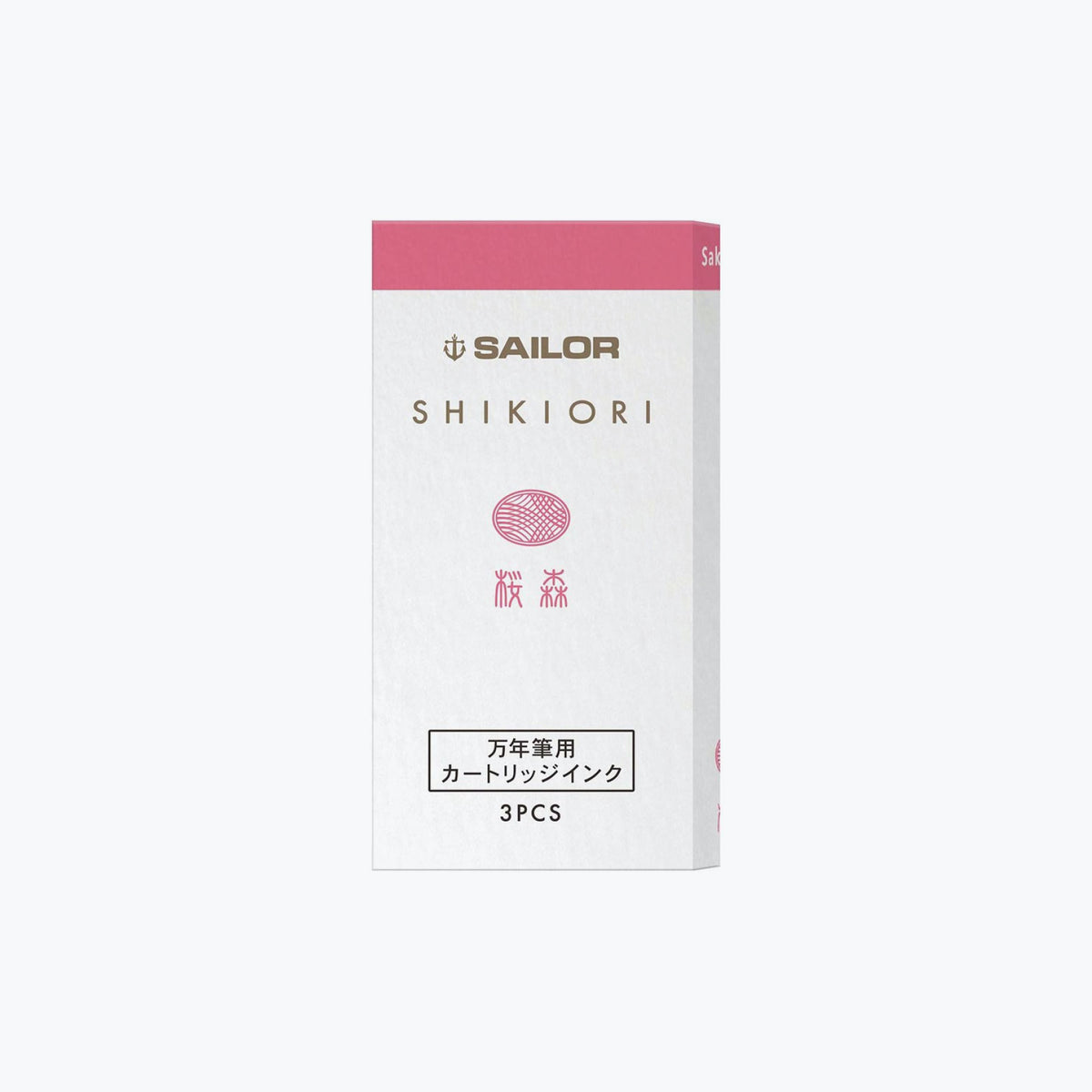 Front of the box of Sailor Shikiori Sakura mori pink fountain pen ink cartridges
