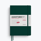 Front of the Leuchtturm1917 A5 daily dotted 2026 diary in forest green colour