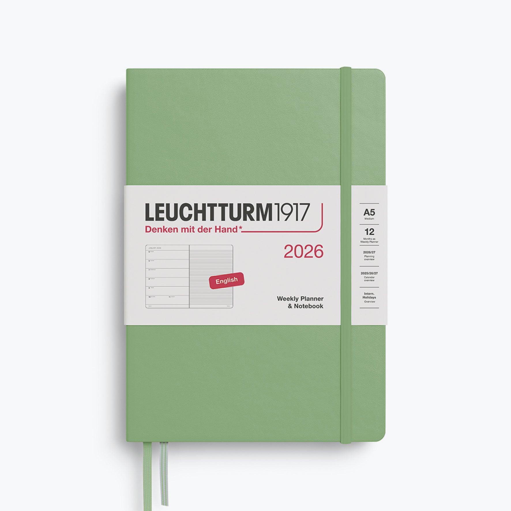 Leuchtturm1917 - 2026 Diary - Weekly Notebook - A5 - Sage (Hard)